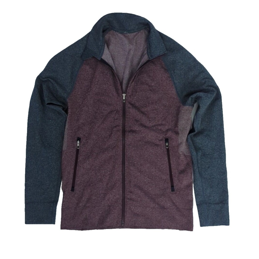 Lululemon Mens Small Pulse Jacket Red Blue Full Zip Pockets Cassis Nautical Navy
